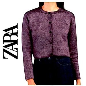 ZARA.NWT.Gorgeous Cardigan Sweater. Front button up.Metallic. Eggplant.Size M.